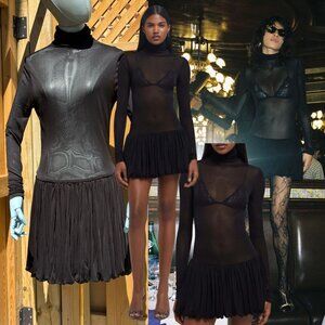 🆕 RAT & BOA 🧿 NWOT Lui Sheer Mesh Long Sleeve Mini Dress, Black - Sz XS